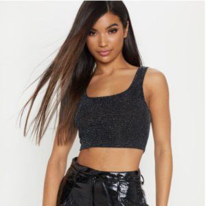 Black Textured Glitter Crop Top